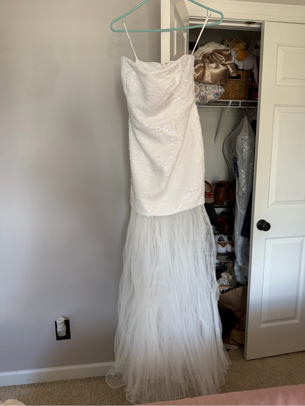 Elegant White Sequin & Tulle Maxi Dress Anthropologie x Shona Joy